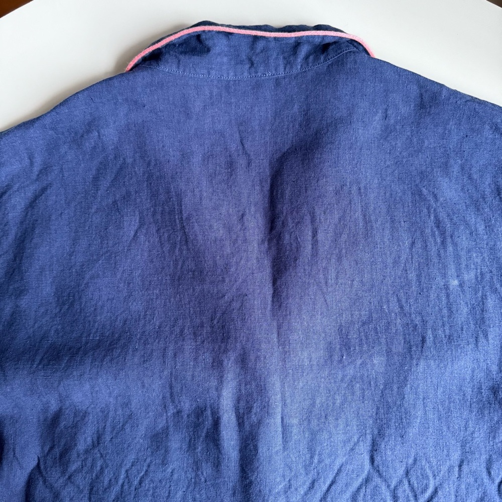 Ilana Kohn 100% Linen Made in USA Shirt Size S Blue with Pink Accents Jacket - Picture 6 of 15